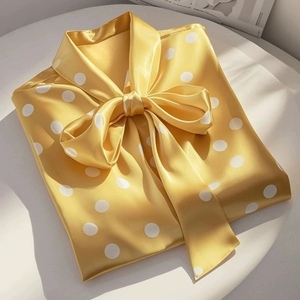 Design Loose Shirt Women's Vintage Bow Tie Neckline Polka Dot <b>Satin</b> Top <b>Blouse</b> Shirt Fashion - Product Image 4