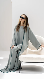 Nuevo estilo de vestido musulmán con encaje y frente abierto, con hiyab, caftán islámico de Dubái para uso casual en Ramadán, pashmina abaya. - Product Image 2