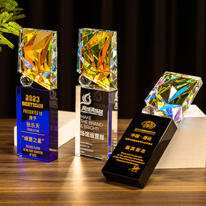 Crystal <b>Trophy</b> Laser <b>Engraved</b> Transparent Blue Black Base Durable Award For Conference Business Gifts - Product Image 1