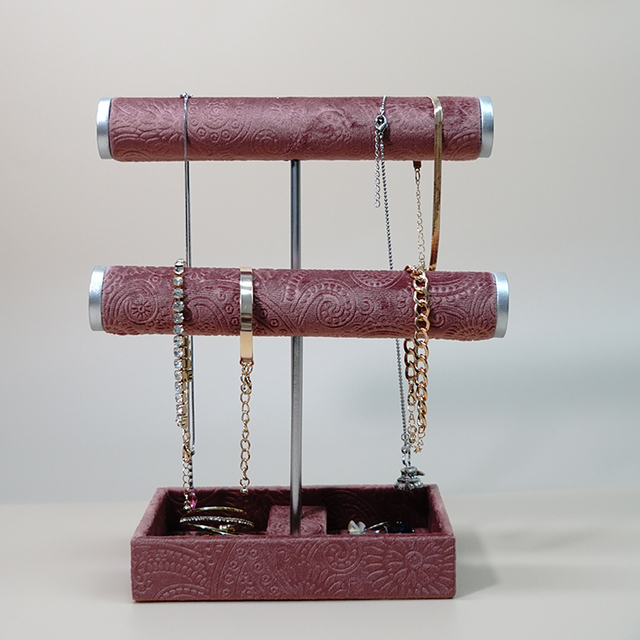 Classical Wrist Watch Bracelet Bangle Organizer Holder Two Tier Metal Wood Velvet Jewelry Display Stands