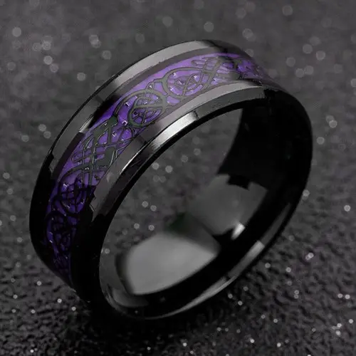 Stainless Steel Dragon Ring Red Green Carbon Fiber Black Dragon Inlay Comfort Fit For Men Wedding Band Ring