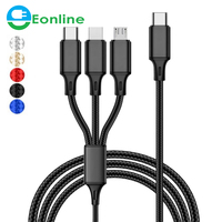 EONLINE 3 en 1 PD 20W Cable USB Tipo C Cable de Carga USB C a Tipo C para Samsung Huawei Xiaomi 3 en 1 Cable Micro USBC