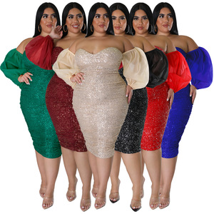 Robes de soirée longues en maille sans bretelles, style ou logo personnalisé, ODM, pour femmes, sexy, à paillettes, <span class=keywords><strong>grande</strong></span> <span class=keywords><strong>taille</strong></span>, <span class=keywords><strong>robe</strong></span> fourreau - Product Image 1
