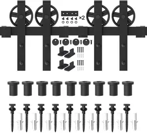 6 Fuß / 72 Zoll schwarzer Schiebetür-Streck und Hardwarekit mit Riesenrad J-Form-Hänger für einzelne Tür