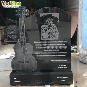 Tombeau de pierre tombale de guitare en <span class=keywords><strong>marbre</strong></span> <span class=keywords><strong>noir</strong></span> de cimetière simple - Product Image 1