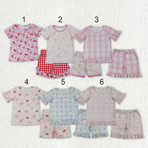 Conjuntos de Pijamas para Niñas al por Mayor, Ropa de Dormir para Bebés y Niñas Pequeñas, Camisetas de Manga Corta con Flores y Lazos, Pantalones Cortos - Product Image 1