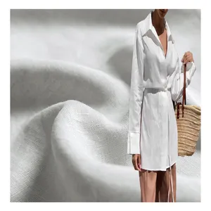 eco-friendly women casual wear white woven bleached 100 linen fabric for clothing