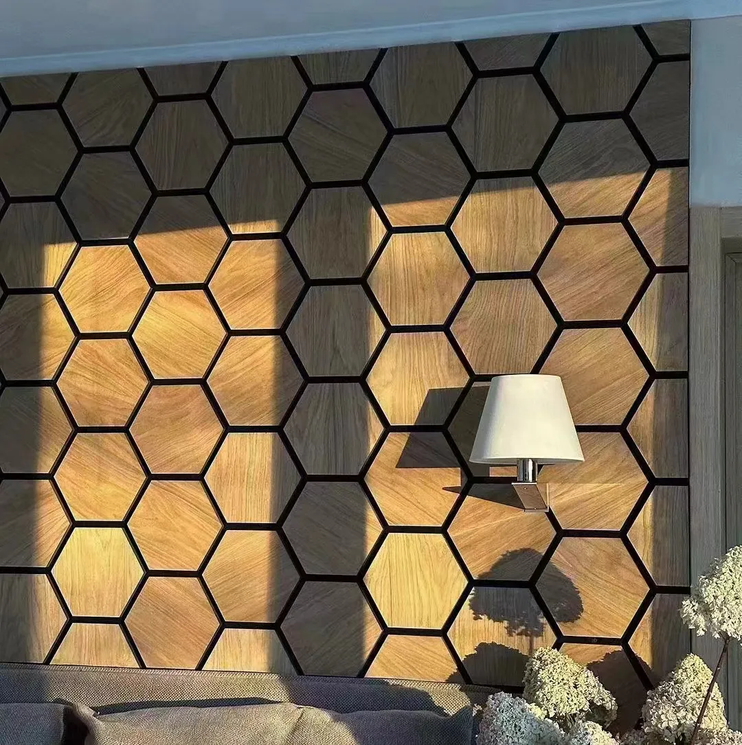 Painéis acústicos de isolamento acústico de madeira para painel de parede de painel de madeira hexagonal