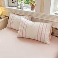 Ensemble de housse de couette rayée verticale 100% coton 4 pièces, literie minimaliste à petits nœuds et rayures avec options multicolores