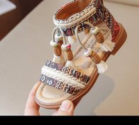 Sandales plates pour filles, chaussures décontractées à lanières, sandales de luxe pas chères, sandales romaines pour filles, sandales gladiateur pour filles