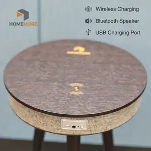 Homemore-mesa lateral de madera redonda para sala de estar, mueble inteligente con cargador inalámbrico, altavoz y altavoz