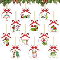 Vente en gros usine : Nouveaux ornements de Noël en acrylique Grinch, pendentifs d'arbre en plastique pour décorations d'ambiance de fête