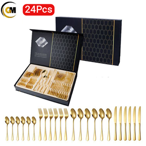 Ensemble de couverts en acier inoxydable minimaliste GEMEI, 24 pièces, pour la <span class=keywords><strong>maison</strong></span>, le restaurant, cadeau, ensemble de couverts, passe au lave-vaisselle - Product Image 1