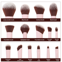 Ensemble de 15 pinceaux de maquillage de luxe vegan de haute qualité, doux au toucher, pour femmes, vente en gros, marque privée, rose, pour fards à paupières et fond de teint, idéal pour les voyages