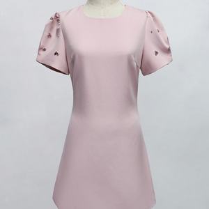 Vestidos Casuales al por Mayor, Personalizados OEM/ODM, de Alta Calidad, Color Sólido, con Relieve, Diseño Simple, Tela Jacquard, Mangas Abullonadas - Product Image 3