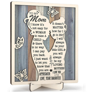 Letrero de madera para pared con silueta de madre e hija, decoración rústica para el hogar, regalo para mamá, cumpleaños, día de la madre, arte enmarcado en madera de boj - Product Image 1