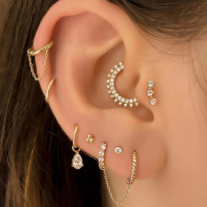 1 ud. Pendientes de cristal con dijes de estrella, luna y serpiente para mujer, aretes colgantes a juego para perforaciones de hélice, daith, lóbulo y tragus - Product Image 2