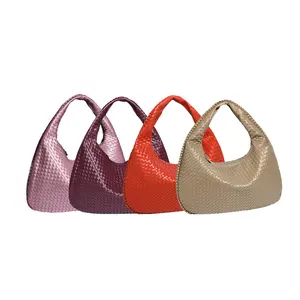 Borsa in tote vegana di design di lusso di colore personalizzato con tessuto quadrato a reticolo in ecopelle tessuto a mano