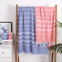Serviette de plage rayée de style turc avec pompons, légère, séchage rapide, très absorbante, pour la plage, le yoga, la piscine, le pique-nique, les voyages