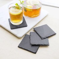 Vente en gros de tasses à thé naturelles personnalisées Tapis de dessous de verre classiques en ardoise noire avec emballage en carton