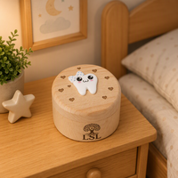 Boîte à dents de bébé en bois gravée sur mesure, en bois naturel, boîte à souvenirs de la Fée des Dents, caractéristiques durables pour la croissance et les souvenirs de l'enfant