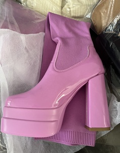 מגפי נשים אופנתיות במידות גדולות מעצבות מגפי גרב אלסטיות סרוגות מעל הברך מגפיים ארוכים שמנמנים עקב גבוה ירך מגפי נשים גבוהות - Product Image 3