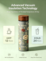 Bouteille isotherme vintage en acier inoxydable écologique avec infuseur à thé, thermos 12oz 17oz, bouteille d'eau cadeau pour cadeau d'entreprise