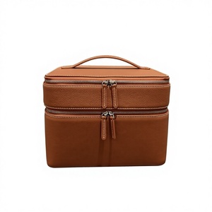 Estuche de Maquillaje de Cuero Genuino de Gran Capacidad, Duradero, con Cierre Superior, Logotipo Personalizable, Bolsa de Joyería Multifuncional para <span class=keywords><strong>Viaje</strong></span> - Product Image 1