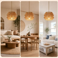 Décoration intérieure, luminaire suspendu en corde de chanvre tissée à la main, finition dorée, tige de suspension, luminaire suspendu