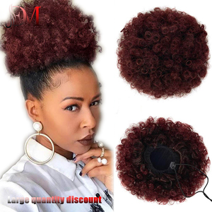 Queue de cheval <span class=keywords><strong>africaine</strong></span> de 8 pouces <span class=keywords><strong>avec</strong></span> cordon de serrage, accessoire pour <span class=keywords><strong>chignon</strong></span>, queue de cheval, cheveux protéinés en soie ignifuges pour filles noires - Product Image 4