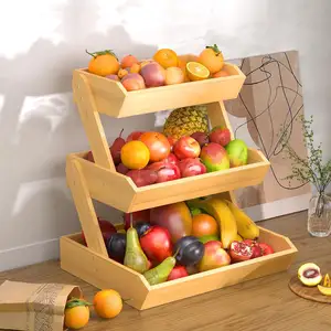 맞춤형 도매 나무 과일 야채 디스플레이 랙 3 단 나무 과일 그릇