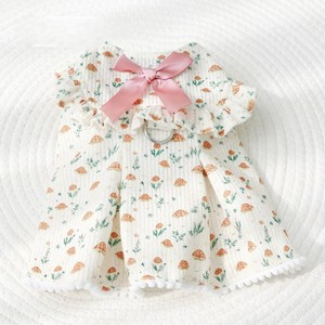 สายรัดอกสุนัขแบบสปริงและฤดูร้อน สายจูงน้ำหนักเบา พร้อมคลิปหนีบ ลายดอกไม้สไตล์เจ้าหญิงฝรั่งเศส - Product Image 1