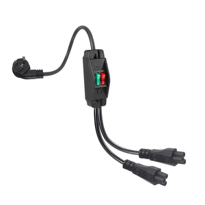 Flexible Y-Type Power Splitter Cable NEMA 5-15P Flat Angled <b>Plug</b> Dual IEC C5 <b>With</b> Inline Dual LED <b>Switches</b> 13A 125V - Product Image 4