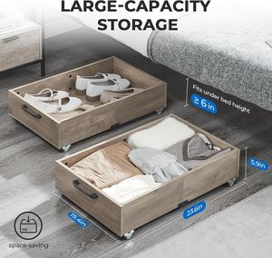 Contenedores de almacenamiento de madera debajo de la <span class=keywords><strong>cama</strong></span> <span class=keywords><strong>con</strong></span> <span class=keywords><strong>ruedas</strong></span> organizador rodante para zapatos contenedores de ropa, cajón organizador de almacenamiento de zapatos - Product Image 3