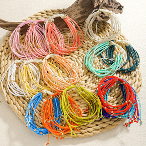 Boho Pha Lê 6 Nhiều Lớp Đầy Màu Sắc Hạt Giống Hạt Xếp Chồng Tình Bạn Vòng Đeo Tay Phụ Nữ Bện Dây Thừng Hạt Điều Chỉnh Vòng Đeo Tay Trang Sức Quà Tặng - Product Image 1