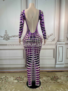 Novance nuovo 2022 vendita calda paillettes nuovo modello stampato <span class=keywords><strong>oro</strong></span> strass abito festa di nozze notte diamante cena abiti eleganti - Product Image 3