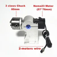 Nouvel axe rotatif D80 avec moteur Nema23 à mandrin de 80 mm et câble de 2 m pour machine de gravure et de marquage laser à fibre, cylindres