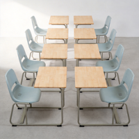 Ensemble bureau et chaise d'étudiant robuste et moderne avec tiroir profond, crochet porte-livres, structure métallique et plateau inclinable en MDF pour salle de classe secondaire