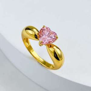 Anello a Cuore in Oro Puro 24K NGTC AU999 con Zircone Rosa Naturale, Gioiello 5D in Oro Duro, <span class=keywords><strong>Regalo</strong></span> Splendido <span class=keywords><strong>di</strong></span> Amore e Amicizia - Product Image 1