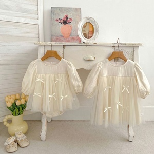 Vestito Primaverile e Autunnale per Bambina in Cotone a Maniche Lunghe con Fiocco e <span class=keywords><strong>Tulle</strong></span>, Tutina per Neonata - Product Image 6