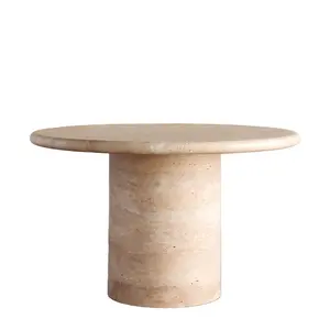 Мраморный круглый бежевый стол столовая натуральный камень травертин обеденный стол оптом напрямую с фабрики стильный дизайн