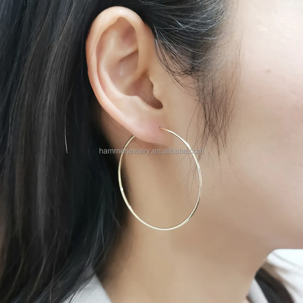 Fashion Design 12mm 30mm 50mm Size Hoop Earrings 14K Real Solid Gold Round Circle Earrings Women Fine Jewelry