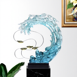 Escultura Moderna de Resina Transparente con Diseño de Pez y Olas, 550X200X760 mm, Decoración Artística para el Hogar, Ideal para Hoteles y Regalos de Inauguración - Product Image 2