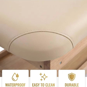 <span class=keywords><strong>Table</strong></span> de <span class=keywords><strong>massage</strong></span> stationnaire avec cadre en bois, hauteur réglable, étagère de rangement, repose-tête pour une utilisation professionnelle en spa et en clinique - Product Image 5