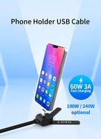 Cable de Nailon Tipo C 2 en 1 con Logotipo Personalizado, 5A 100W PD, Soporte para Teléfono, Carga Rápida y Transferencia de Datos para Tablet y Celular 18 17 16 15