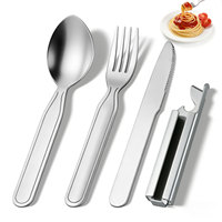 Ensemble de couverts de camping 4 pièces en acier inoxydable 304 avec cuillère, fourchette, couteau et ouvre-bouteille - Kit de pique-nique portable pour les voyages