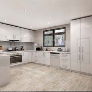 Designs de cuisine modernes 2024, ensemble complet d'armoires de cuisine à finition brillante, matériau en bois pour projet résidentiel - Product Image 2