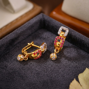 Boucles d'oreilles Bali en or 18 carats traditionnelles et élégantes pour femmes, design tendance avec diamants ronds taille brillant à clipser, cadeau - Product Image 5