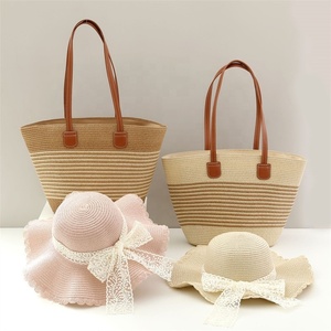 FSP523 été décontracté femmes plage fourre-tout sacs vacances <span class=keywords><strong>chapeau</strong></span> de <span class=keywords><strong>paille</strong></span> ensemble nouveau Style rayé couleur dames <span class=keywords><strong>paille</strong></span> sacs à main <span class=keywords><strong>et</strong></span> <span class=keywords><strong>chapeau</strong></span> de plage - Product Image 2