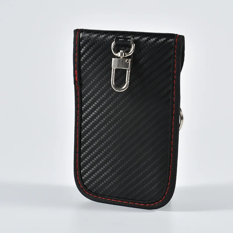 Carbon Fiber PU Leather RFID Car Key Signal Blocker Case - Anti-Theft Faraday Bag for Keyless Entry